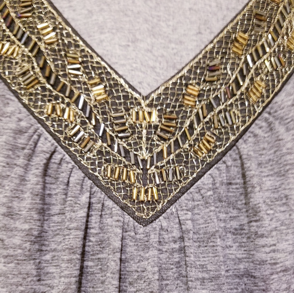Gray Gold Sequin Top Shirt VNeck Small - Picture 2 of 3